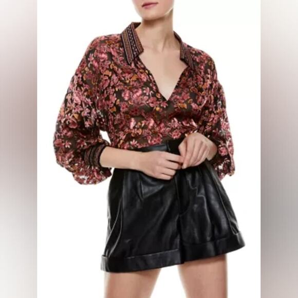 Alice + Olivia Desiree Orange Floral Print silk-blend Blouse size medium - Picture 1 of 5